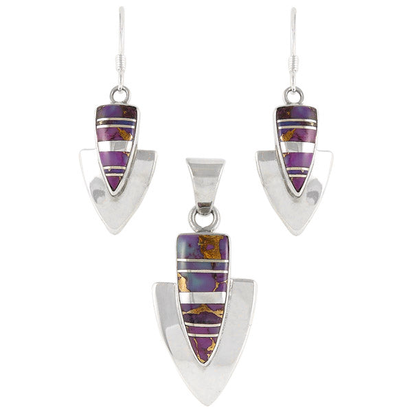 Purple Turquoise Pendant & Earrings Set Sterling Silver PE4001-C07