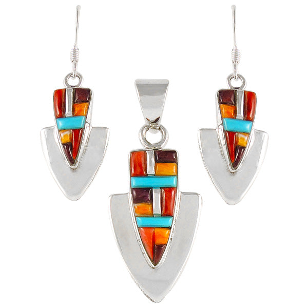 Multicolor Pendant & Earrings Set Sterling Silver PE4001-C51