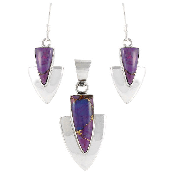 Purple Turquoise Pendant & Earrings Set Sterling Silver PE4001-C77