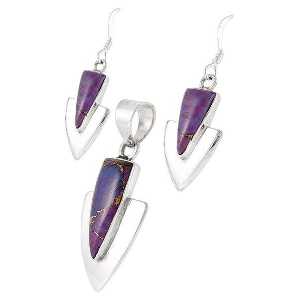 Purple Turquoise Pendant & Earrings Set Sterling Silver PE4001-C77