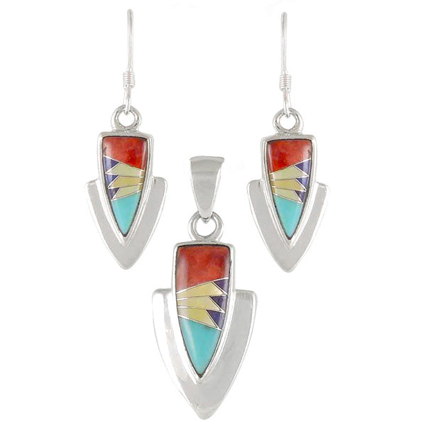 Multicolor Pendant & Earrings Set Sterling Silver PE4001-C01