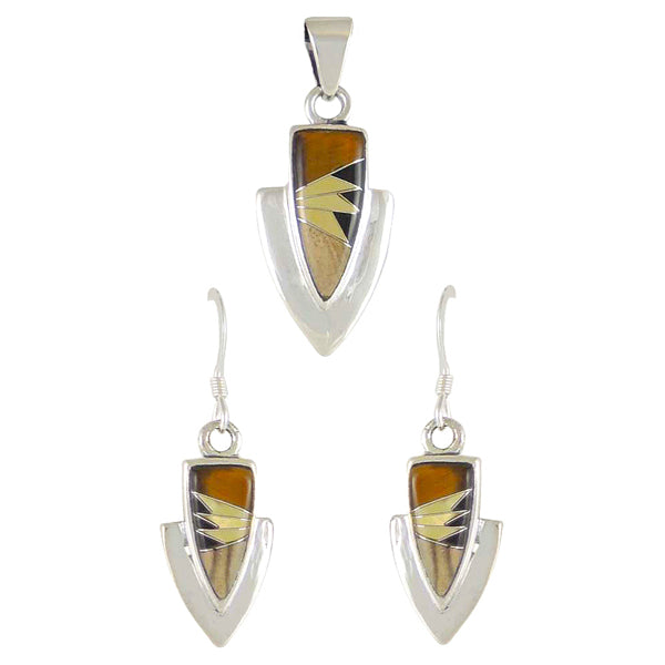 Tiger Eye Gemstone Pendant & Earrings Set Sterling Silver PE4001-C32