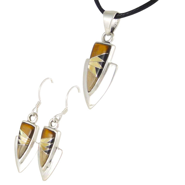 Tiger Eye Gemstone Pendant & Earrings Set Sterling Silver PE4001-C32