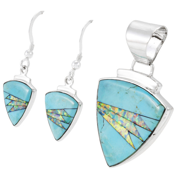 Turquoise Opal Pendant & Earrings Set Sterling Silver PE4004-C21