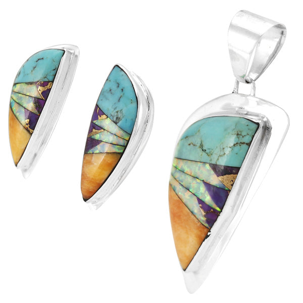Multicolor Pendant & Earrings Set Sterling Silver PE4006-C01