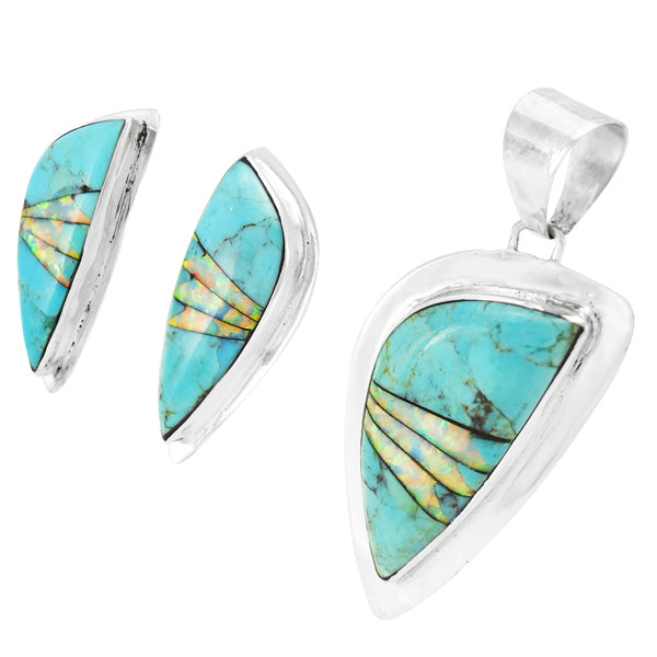 Turquoise Pendant & Earrings Set Sterling Silver PE4006-C21