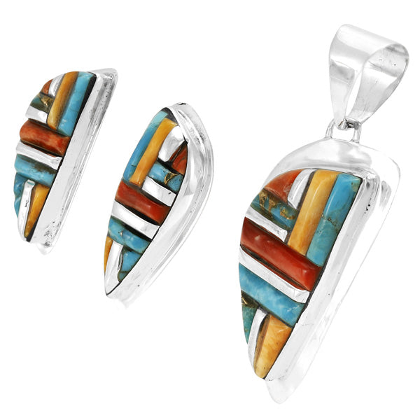 Multicolor Pendant & Earrings Set Sterling Silver PE4006-C51