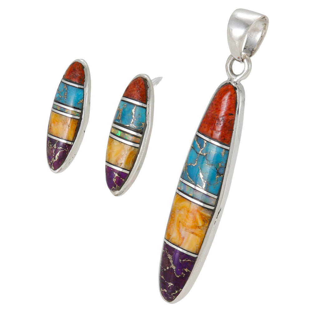 Sterling Silver Pendant & Earrings Set Multicolor PE4008-C00