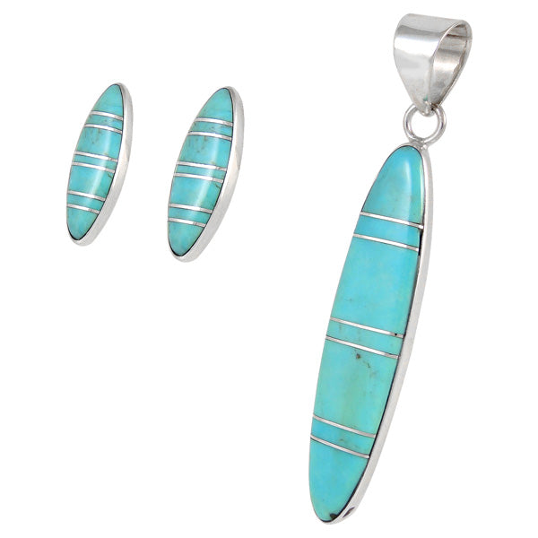 Sterling Silver Pendant & Earrings Set Turquoise PE4008-C05