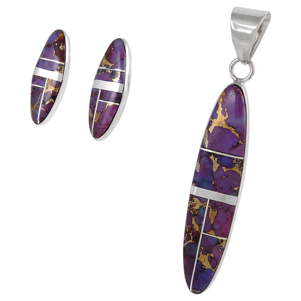 Sterling Silver Pendant & Earrings Set Purple Turquoise PE4008-C07