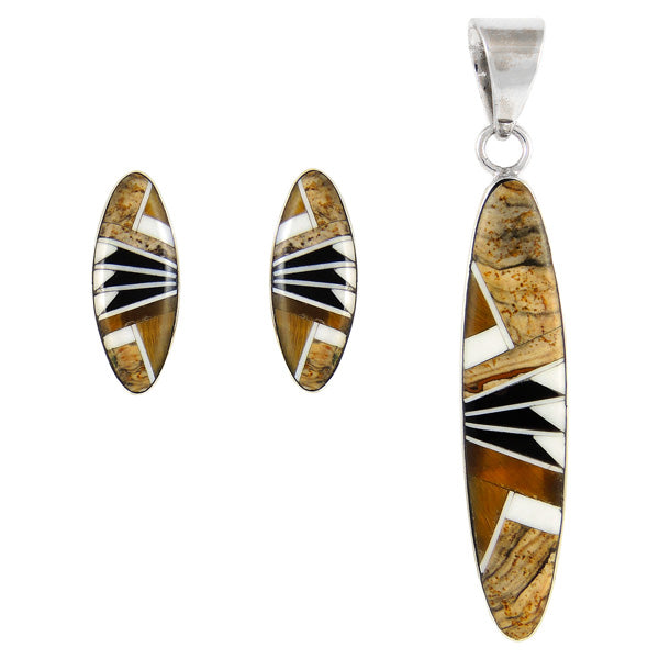 Sterling Silver Pendant & Earrings Set Multicolor PE4008-C33