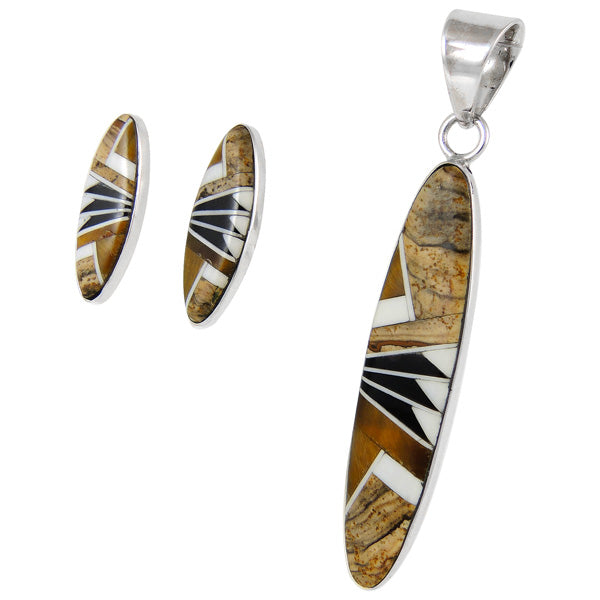 Sterling Silver Pendant & Earrings Set Multicolor PE4008-C33
