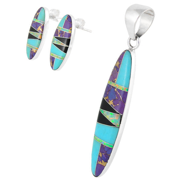Sterling Silver Pendant & Earrings Set Multicolor PE4008-C38