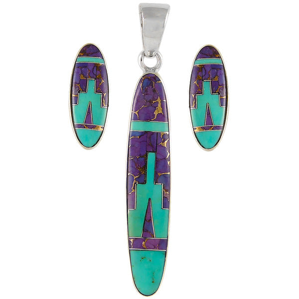 Sterling Silver Pendant & Earrings Set Multicolor PE4008-C00B