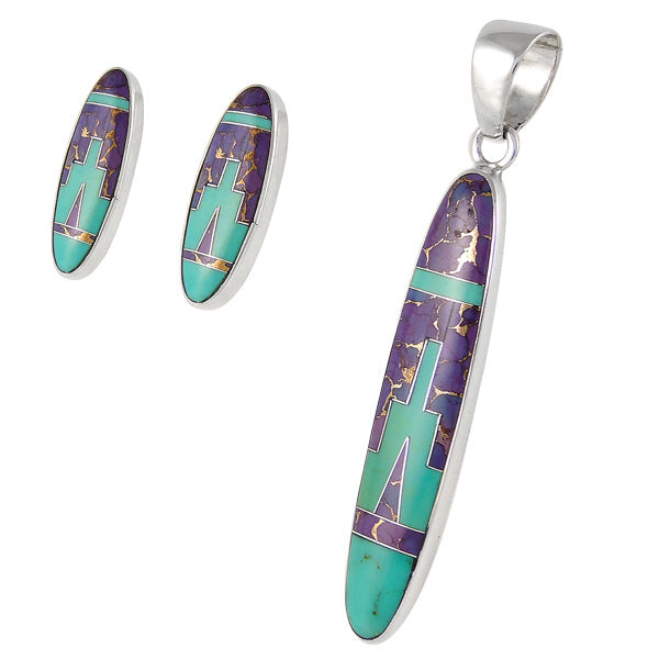 Sterling Silver Pendant & Earrings Set Multicolor PE4008-C00B