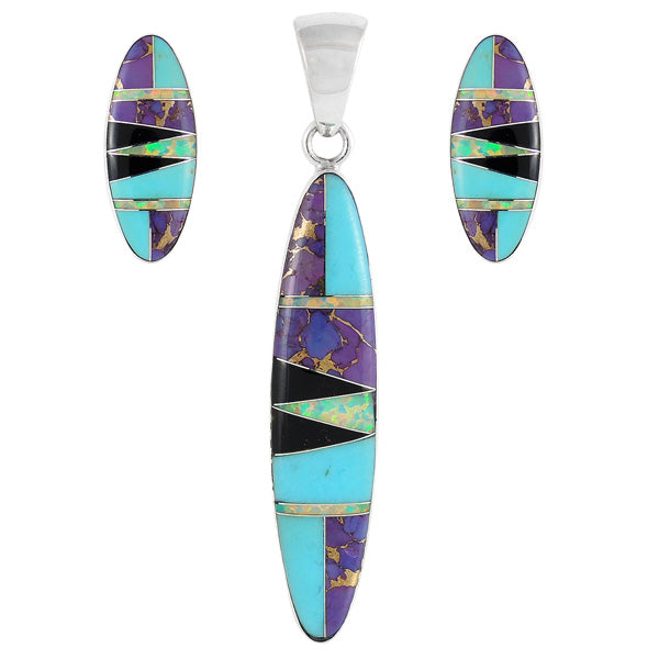 Sterling Silver Pendant & Earrings Set Multicolor PE4008-C38