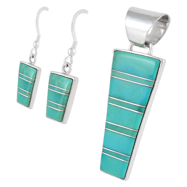 Sterling Silver Pendant & Earrings Set Turquoise PE4012-C05
