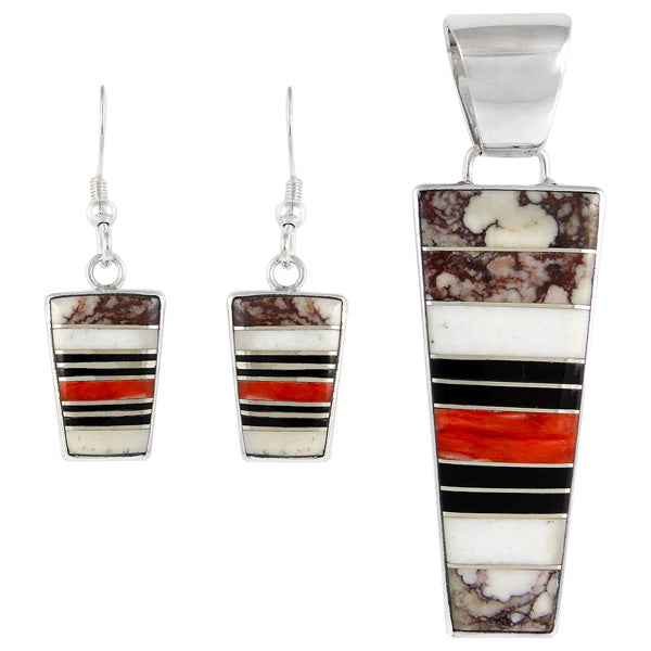 Sterling Silver Pendant & Earrings Set Multicolor PE4012-C45