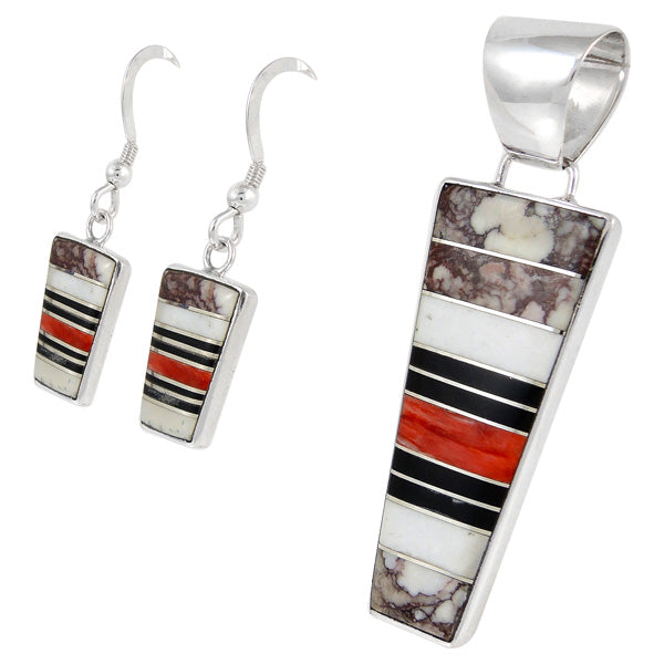 Sterling Silver Pendant & Earrings Set Multicolor PE4012-C45