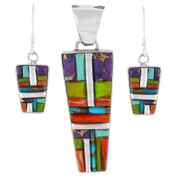 Sterling Silver Pendant & Earrings Set Multicolor PE4012-C51