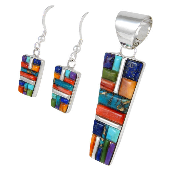 Sterling Silver Pendant & Earrings Set Multicolor PE4012-C52