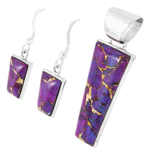 Purple Turquoise Pendant & Earrings Set Sterling Silver PE4012-C77