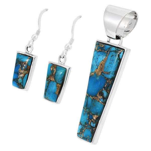 Sterling Silver Pendant & Earrings Set Matrix Turquoise PE4012-C84