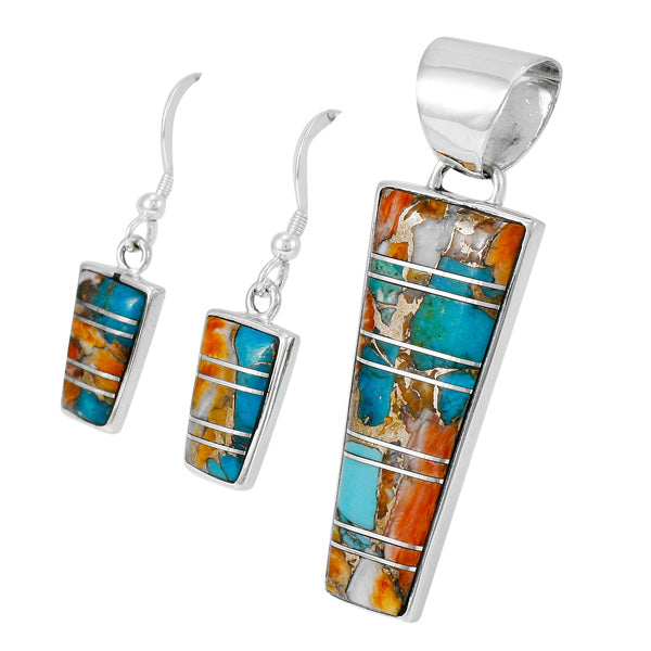 Spiny Turquoise Pendant & Earrings Set Sterling Silver PE4012-C89