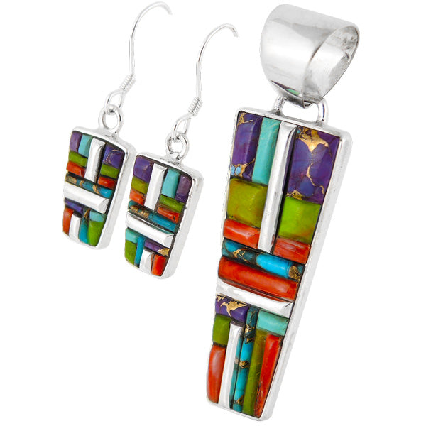 Sterling Silver Pendant & Earrings Set Multicolor PE4012-C51