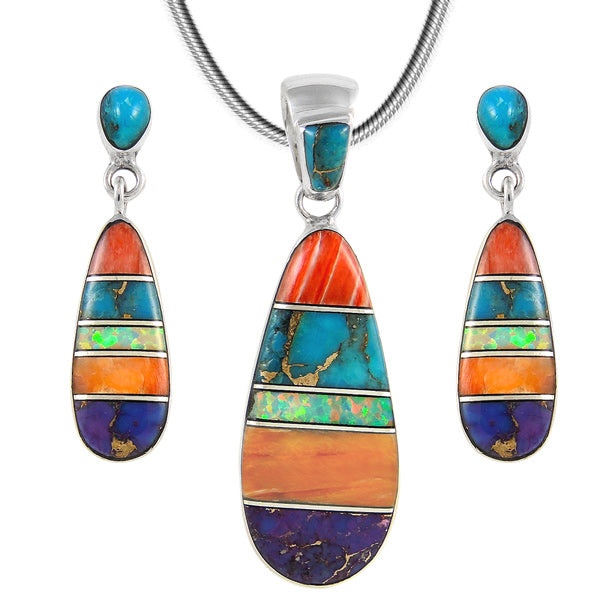 Sterling Silver Pendant & Earrings Set Multicolor PE4014-C00