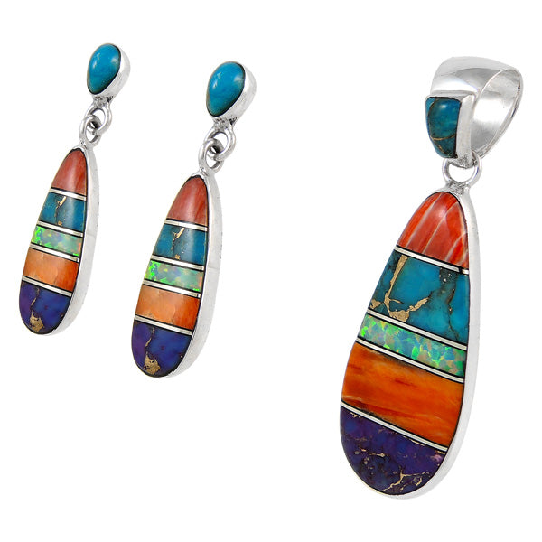 Sterling Silver Pendant & Earrings Set Multicolor PE4014-C00