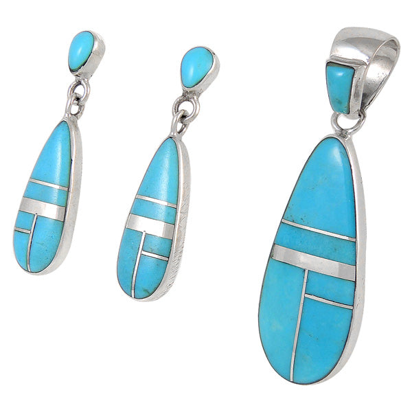 Sterling Silver Pendant & Earrings Set Turquoise PE4014-C05