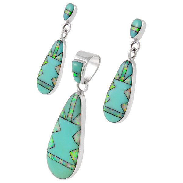 Turquoise Pendant & Earrings Set Sterling Silver PE4014-C21B