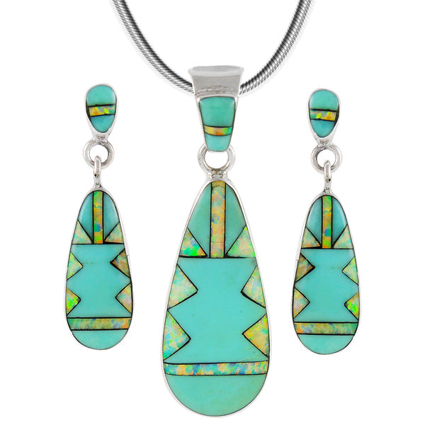 Turquoise Pendant & Earrings Set Sterling Silver PE4014-C21B