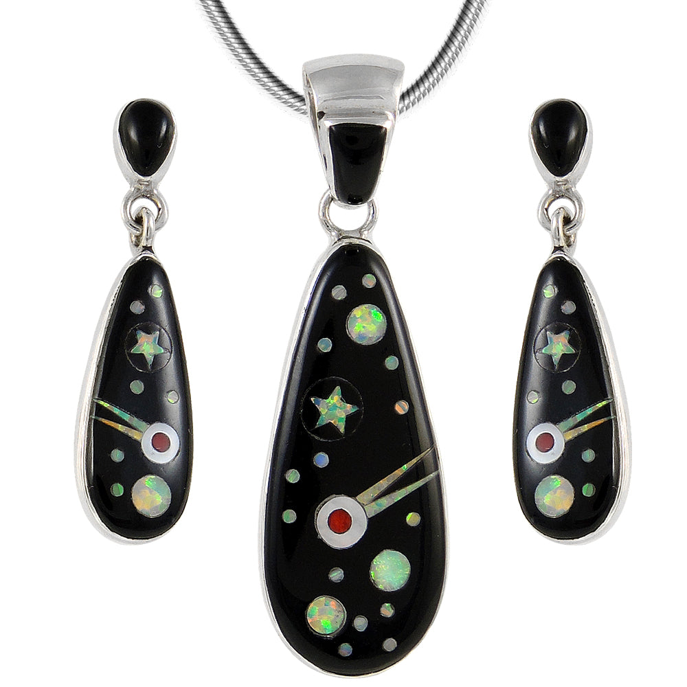 Black Opal Gemstone Pendant & Earrings Set Sterling Silver PE4014-C27