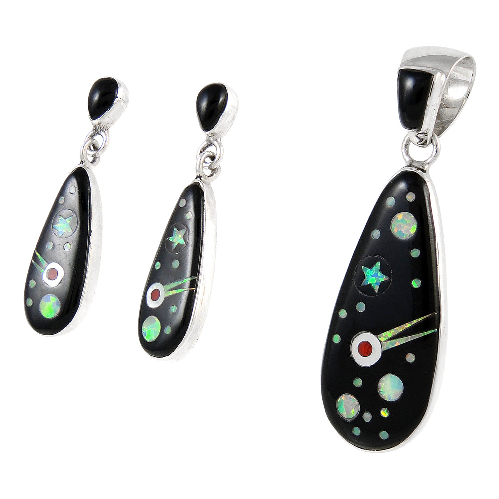 Black Opal Gemstone Pendant & Earrings Set Sterling Silver PE4014-C27