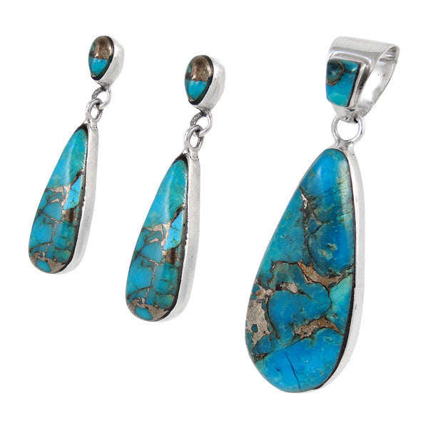 Sterling Silver Pendant & Earrings Set Matrix Turquoise PE4014-C84