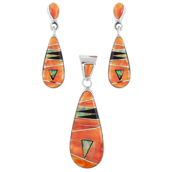 Spiny Oyster Pendant & Earrings Set Sterling Silver PE4014-C25