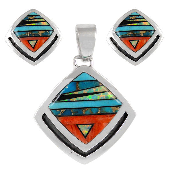 Sterling Silver Pendant & Earrings Set Multicolor PE4015-C00