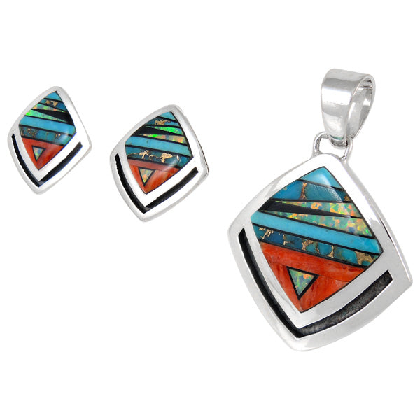 Sterling Silver Pendant & Earrings Set Multicolor PE4015-C00
