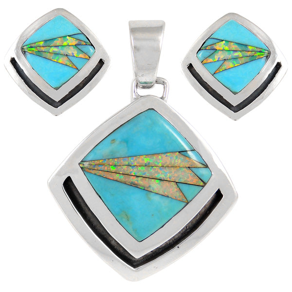 Sterling Silver Pendant & Earrings Set Turquoise PE4015-C21