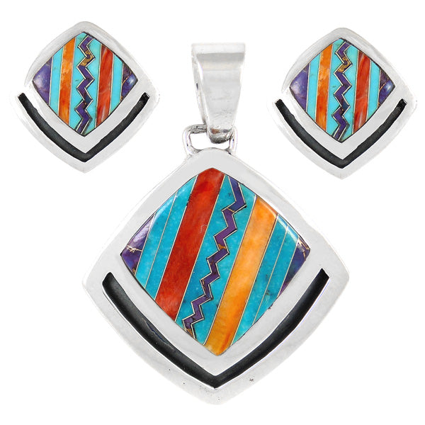Sterling Silver Pendant & Earrings Set Multicolor PE4015-C30