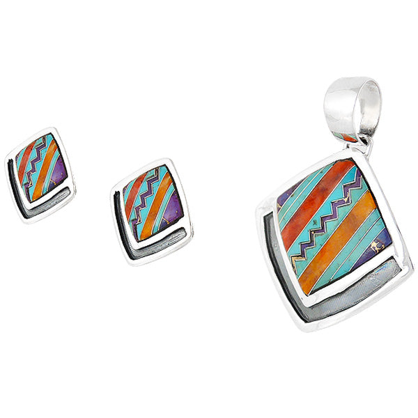 Sterling Silver Pendant & Earrings Set Multicolor PE4015-C30