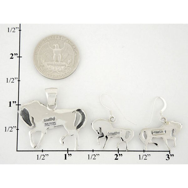 Sterling Silver Horse Pendant & Earrings Set Multicolor PE4016-C30