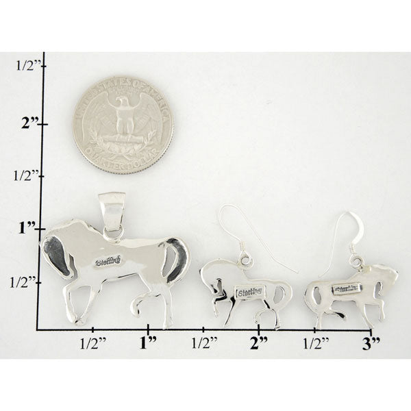 Horse Multicolor Pendant & Earrings Set Sterling Silver PE4016-C39