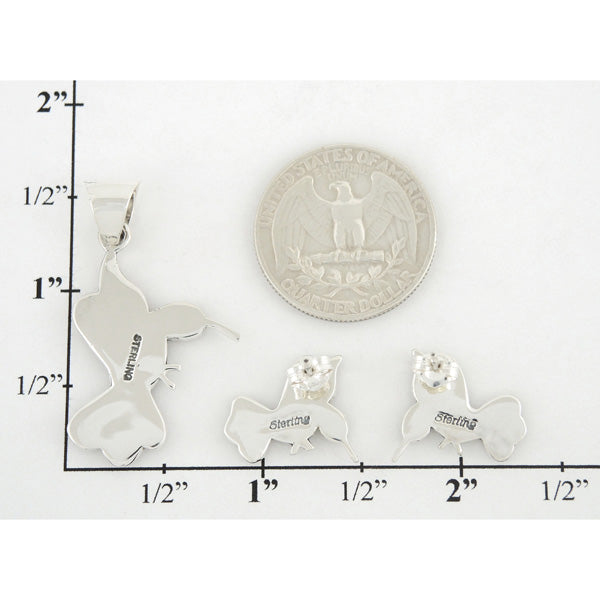Sterling Silver Hummingbird Pendant & Earrings Set Multicolor PE4019-C46