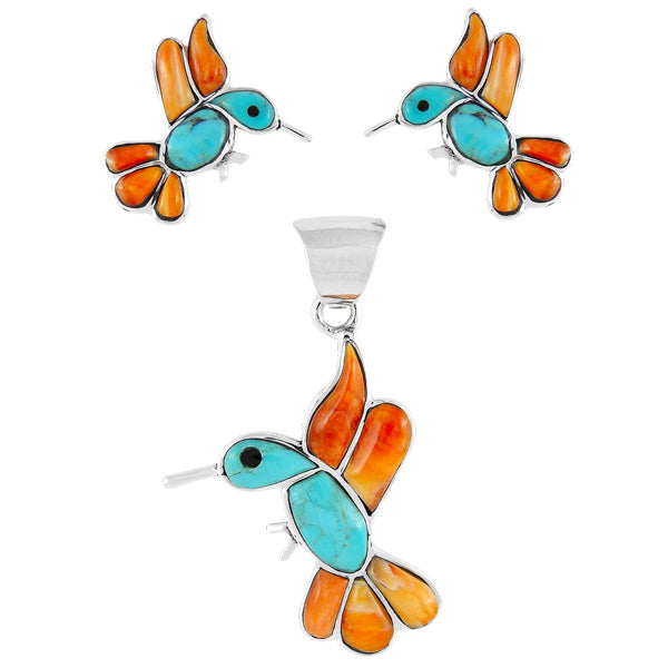 Hummingbird Multicolor Pendant & Earrings Set Sterling Silver PE4019-C86