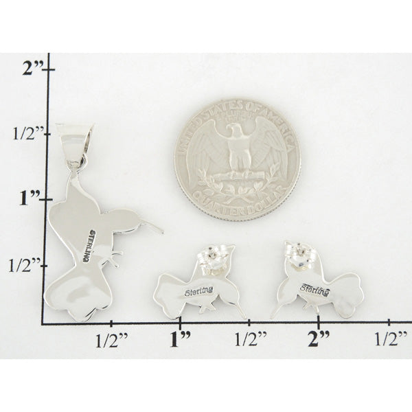 Hummingbird Multicolor Pendant & Earrings Set Sterling Silver PE4019-C86