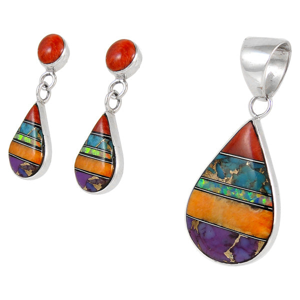 Sterling Silver Pendant & Earrings Set Multicolor PE4023-SM-C01A