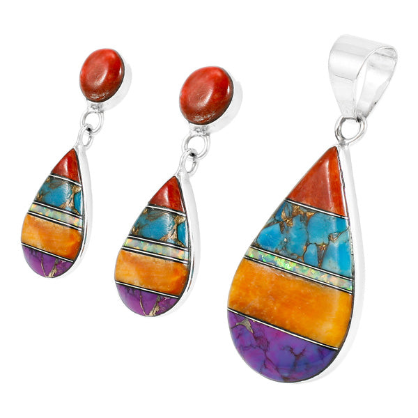 Sterling Silver Pendant & Earrings Set Multicolor PE4023-LG-C01